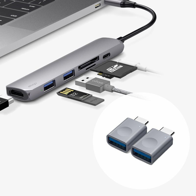 [맥북 필수템 2종] USB-C타입 6IN1 멀티허브 + LED 변환 어댑터 2개 세트
